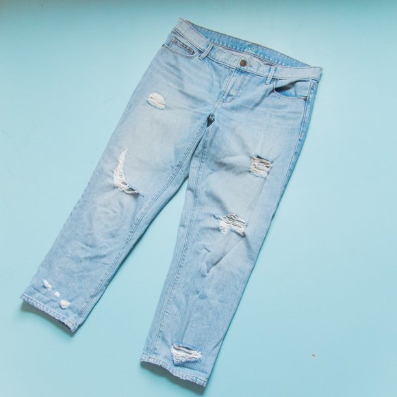 Loft Light Wash Distressed Hole Straight Leg Cropped Ankle Jeans - Picture 1 of 11